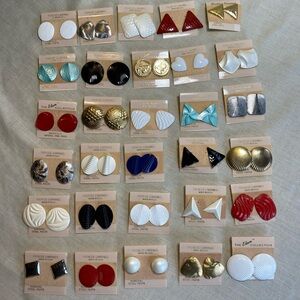 Vtg NOS Pierced Earrings Lot of 30 Metal 80s 90s Multi-Color USA Bold Retro